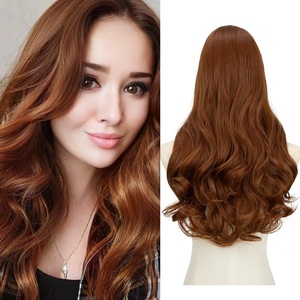 image:imageSARLA U Part Hair Extensions Dirty Blonde Full Head Clip in Synthetic Wave Curly Hairpiece Long 24 Inch for WomenLight Auburn