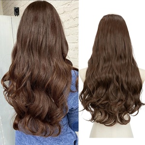 image:imageSARLA U Part Hair Extensions Dirty Blonde Full Head Clip in Synthetic Wave Curly Hairpiece Long 24 Inch for WomenMedium Brown