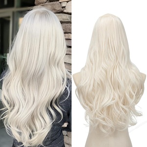 image:imageSARLA U Part Hair Extensions Dirty Blonde Full Head Clip in Synthetic Wave Curly Hairpiece Long 24 Inch for WomenPlatinum Blonde