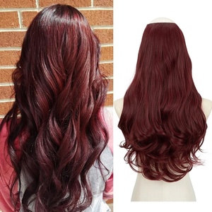 image:imageSARLA U Part Hair Extensions Dirty Blonde Full Head Clip in Synthetic Wave Curly Hairpiece Long 24 Inch for WomenWine Red