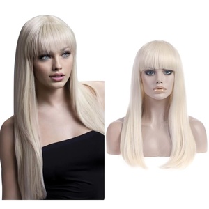 image:imageSARLA Womens Long Straight Platinum Blonde Wig with Bangs Synthetic Hair for Cosplay Party Halloween Costume 25 Inch Adult SizePlatinum Blonde